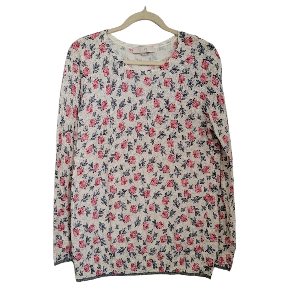 Loft Sweater Womens L Large Floral Long Sleeve